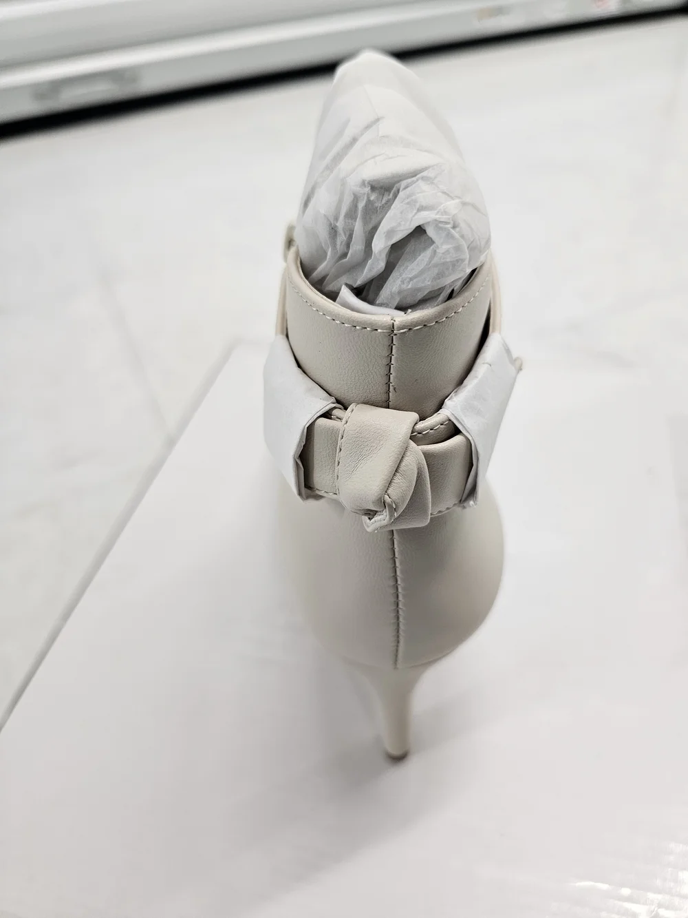 Alfani Cream Leather Ankle Boot with Block Heel
